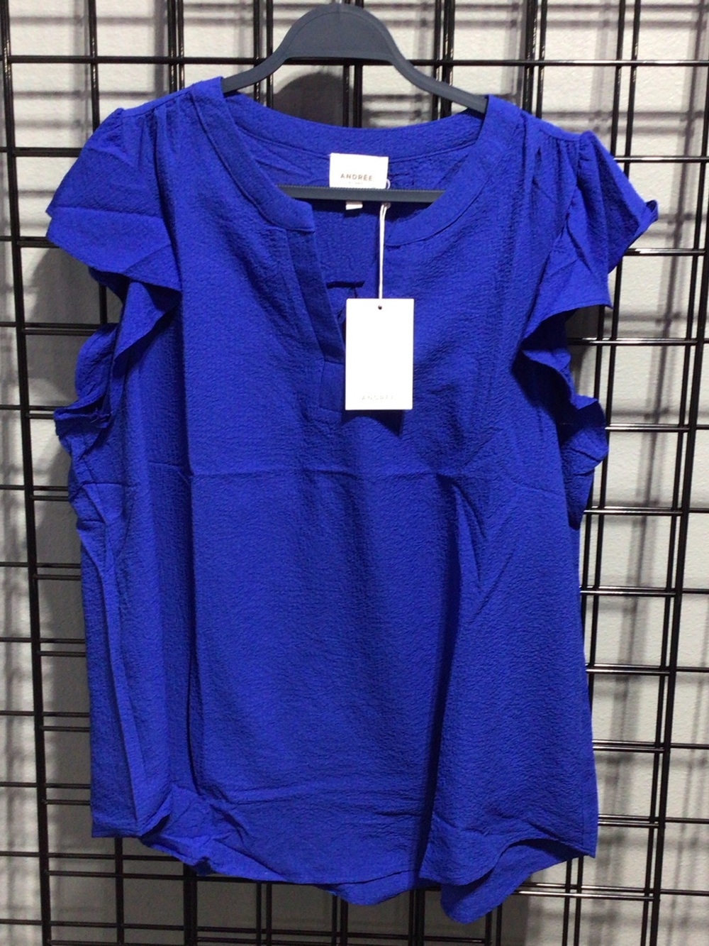ANDREE BY UNIT Royal Blue Ruffle Sleeve V-Neck Blouse